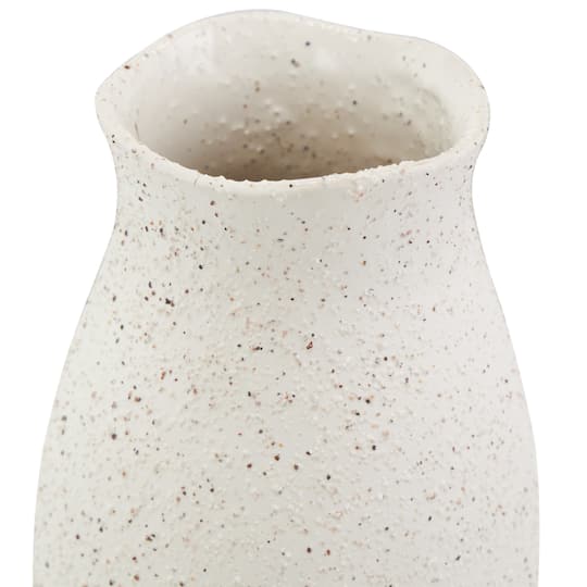 16" Cream Ceramic Abstract Wavy Vase with Textured Speckled Detailing